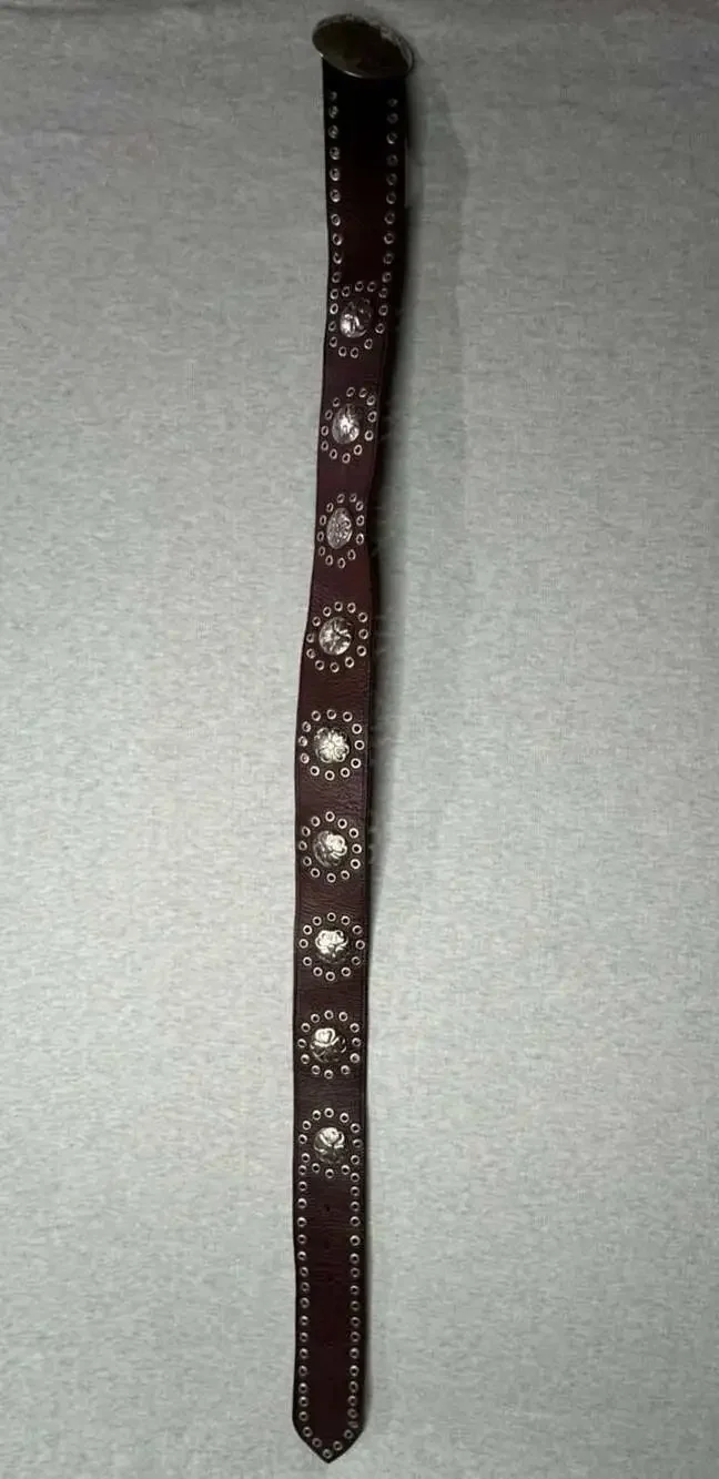 Motif 56 Brown Genuine Leather Clover Embellished Studded Belt